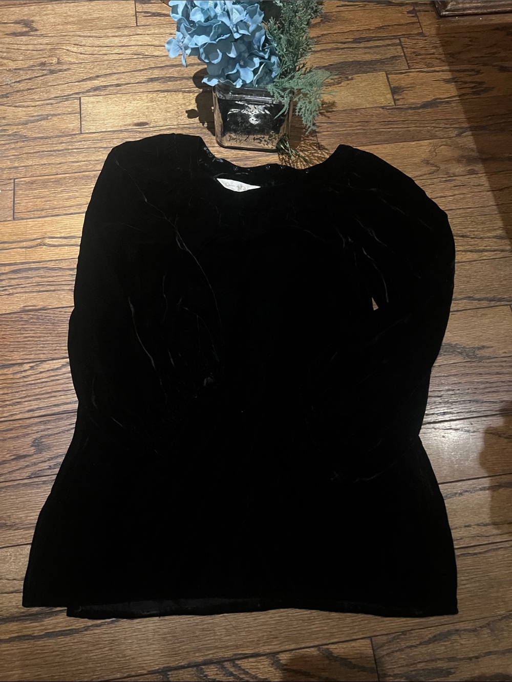 Oscar de la Renta Black Velvet Long-Sleeve Dress